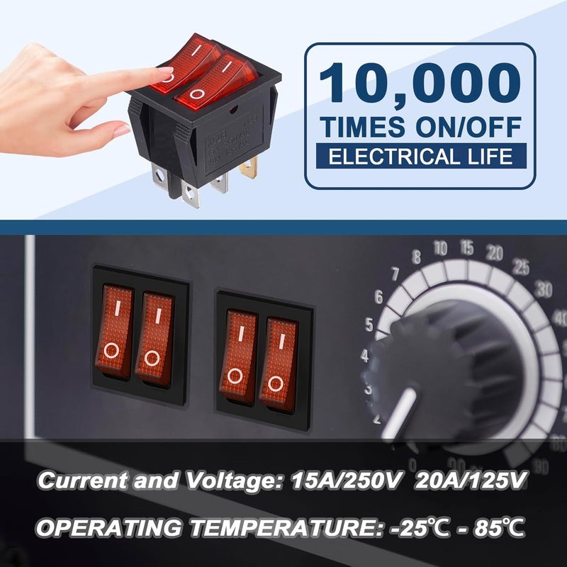 VEXUNGA 6pcs Mini Rocker Switch On Off Red Light Double Rocker Switch Boat 20A 125V AC 15A 250V 6 Pin 2 Position Lighted Illuminated SPST Snap Dual Switches for Car Marine - Image 4